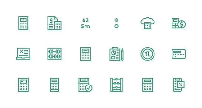 Calculation Icon Collection with 18 Strong Stroke Line Designs Clear and Concise Icon Set Collection vector