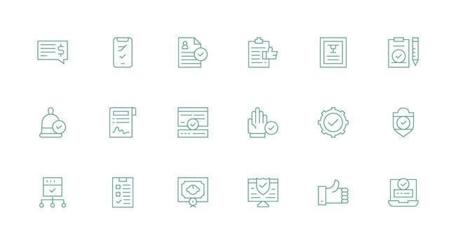 18 íconos para confirmación en mínimo línea formato funcional icono serie vector