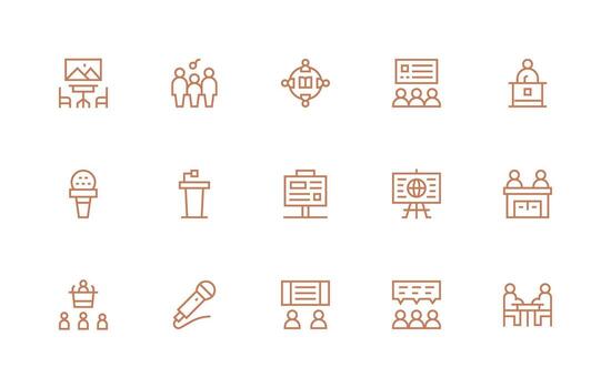 15 Icons for Seminar in Regular Line Format Icon Set for Web vector