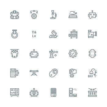 Machine Visual Pack containing 25 Medium Stroke Outline Icons Flexible Icon System for Web Interfaces vector