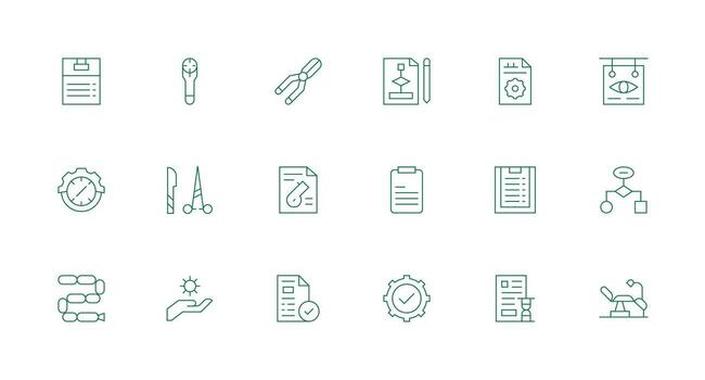 procedimiento presentando 18 íconos en mínimo línea diseño compacto icono conjunto vector