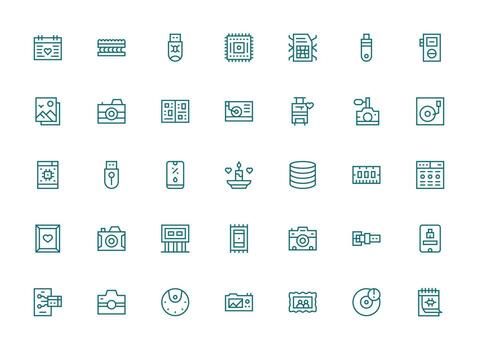 35 memoria íconos en regular limpiar línea estético de múltiples fines icono conjunto vector