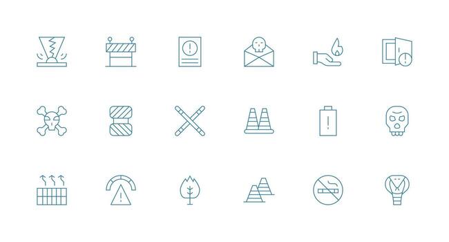 Caution Set with 18 Minimal Line Icons Sharp Icons for Presentations vector