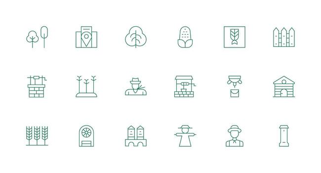 Rural Icon Set with 18 Minimal Line Graphics Multi-Style Icons for Creative Projects vector