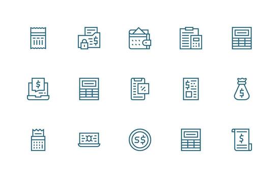 Accounting Set with 15 Regular Line Icons Minimal Icon Set for Interface Projects vector