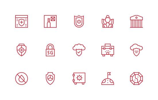 Safe Icon Set with 15 Regular Line Graphics Simplified Icon Pack for Visual Tools vector