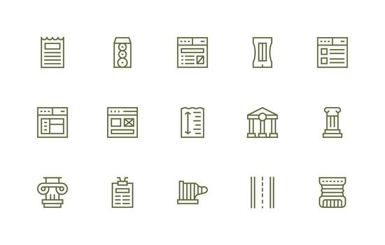 15 regular línea estilo íconos desde columna colección ordenado icono conjunto vector