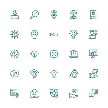 25 Medium Stroke Outline Icons for Problem Solving Graphics Complete Icon Set for Mobile Apps vector