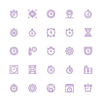 Timing Design Icons featuring 25 in Medium Stroke Outline Style Complete Icon Set for Mobile Apps vector