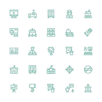Classroom Icon Set with 25 Medium Stroke Outline Graphics Responsive Icon Set for Flexible Layouts vector