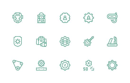 15 Regular Line Icons for Gear Graphics Responsive Icon Set for Flexible Layouts vector