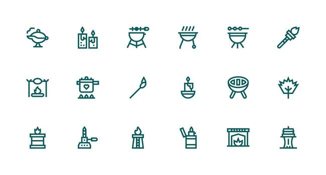 18 Strong Stroke Line Icons for Flame Graphics Clean Icon Collection for Web Use vector