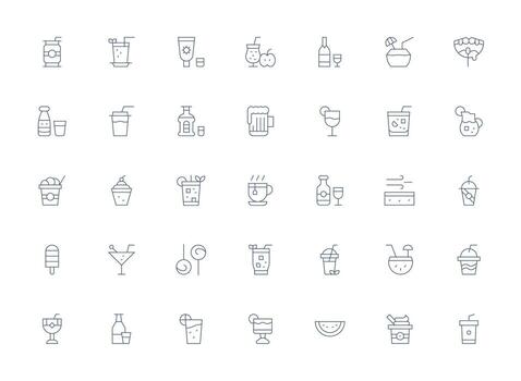 Light Line Icons from Refreshment Set with 35 Vectors Editable Icon Collection
