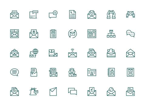 35 Icons for Email in Regular Clean Line Format Multi-Style Icon Collection vector