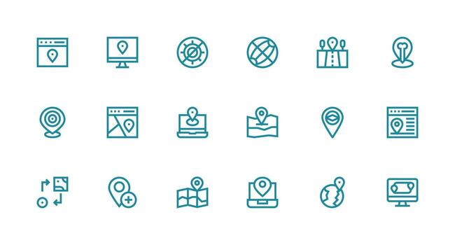 18 Strong Stroke Line Vectors for Geo Theme Flexible Icon System for Web Interfaces