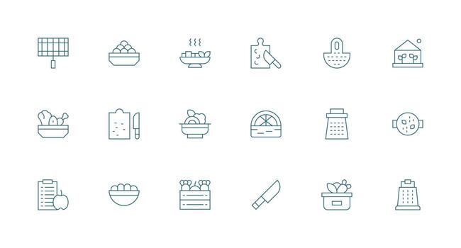 vegetales presentando 18 íconos en mínimo línea diseño monitor icono paquete vector