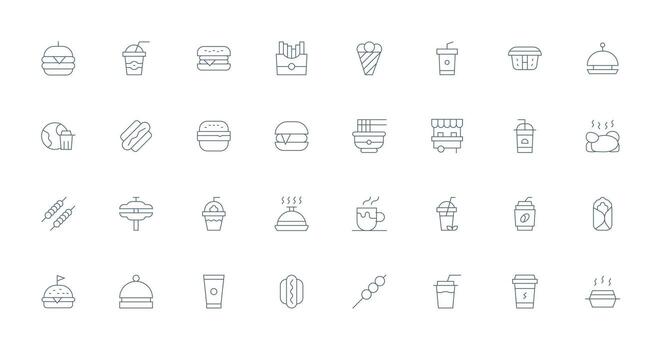 para llevar conjunto con 32 Delgado línea íconos mínimo icono conjunto para interfaz proyectos vector