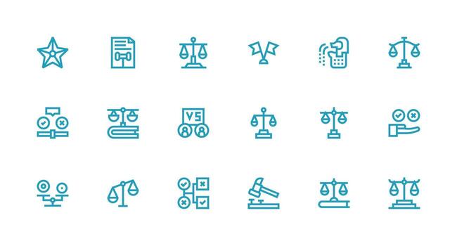 juicio presentando 18 íconos en fuerte carrera línea diseño web icono colección vector