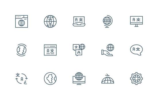 15 Regular Line Icons for Internationalization Graphics All Device Compatible Icon Set vector