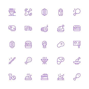 Medium Stroke Outline Icons from Meat Set with 25 Vectors Web Icon Collection
