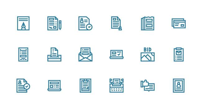 sumisión presentando 18 íconos en fuerte carrera línea diseño organizado paquete para proyecto bienes vector