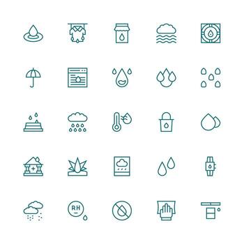 Medium Stroke Outline Icons from Moisture Set with 25 Vectors Icon Collection Set