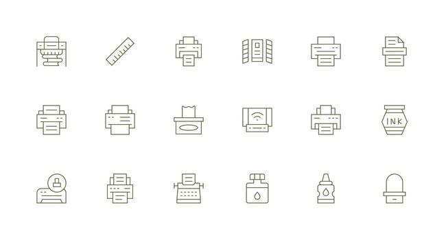 18 Printing Icons in Minimal Line Aesthetic Icon Set for Web vector