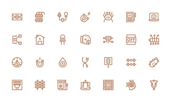 Circuit Icon Set with 28 Bold Line Graphics Functional Icon Series vector