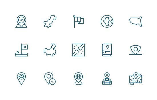 territorio diseño íconos presentando 15 en regular línea estilo profesional icono paquete para desarrollo trabajo vector