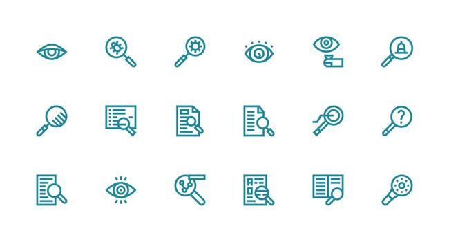 Examine featuring 18 Icons in Strong Stroke Line Design Quick Access Icons for UI Development vector