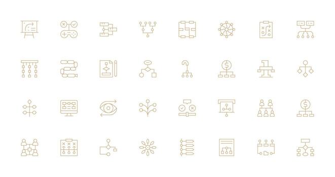 diagrama de flujo icono colección con 32 Delgado línea diseños ligero icono serie vector