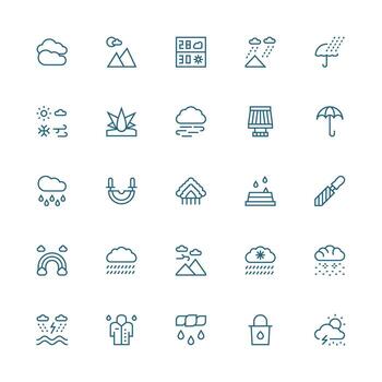 medio carrera contorno estilo lluvia íconos con 25 vectores listo para la interfaz de usuario icono colección