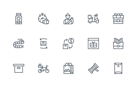 Package featuring 15 Icons in Regular Line Design Icon Pack for UI vector
