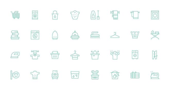 lavandería icono conjunto con 32 Delgado línea gráficos organizado paquete para proyecto bienes vector
