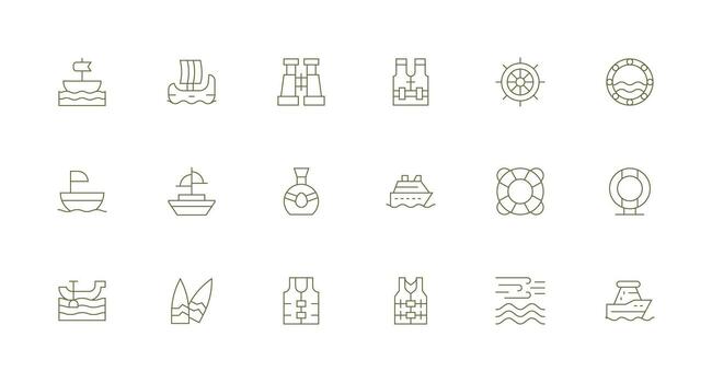 Nautical Icon Set with 18 Minimal Line Graphics Balanced Icon Set for Functional Design vector