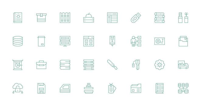 32 Data Storage Icons in Thin Line Aesthetic Web Icon Collection vector