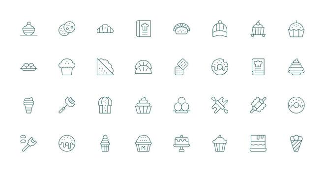 Pastry Set with 32 Thin Line Icons Flexible Icon System for Web Interfaces vector