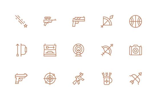 Shooting featuring 15 Icons in Regular Line Design Modern Line and Glyph Icon Series vector