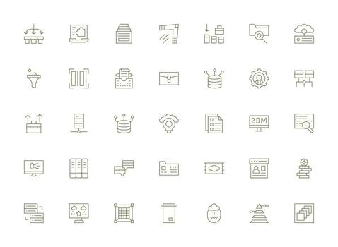 35 ligero línea estilo íconos desde datos administración colección completar icono haz para web diseño vector