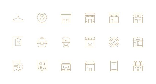 Al por menor Tienda conjunto con 18 mínimo línea íconos esencial icono colección vector