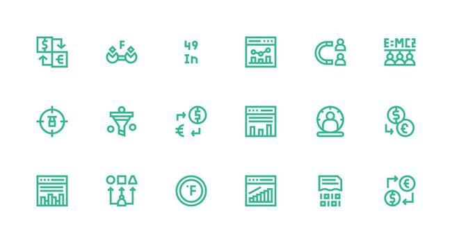 Conversion Icon Set with 18 Strong Stroke Line Graphics Balanced Icon Set for Functional Design vector