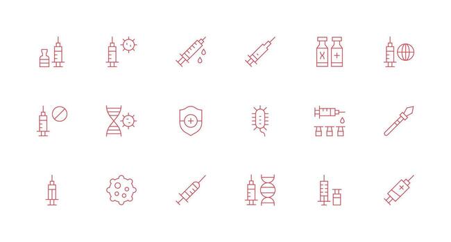 vacuna incluso 18 mínimo línea ilustraciones íconos construido para visual consistencia paquete vector