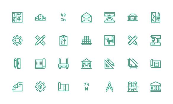 Blueprint featuring 28 Icons in Bold Line Design Simplified Icon Pack for Visual Tools vector