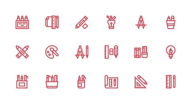 Strong Stroke Line Style Drawing Tools Icons with 18 Vectors Design Ready Icon Set for Teams