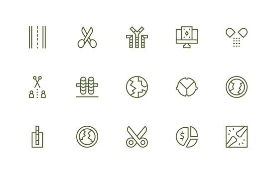 división presentando 15 íconos en regular línea diseño núcleo icono colección para diario Tareas vector