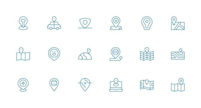 18 Minimal Line Style Icons from Geotag Collection Reusable Icon Set vector