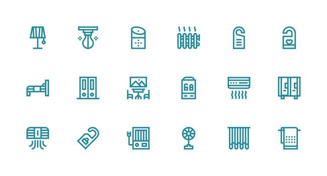Room Visual Pack containing 18 Strong Stroke Line Icons Quick Access Icons for UI Development vector