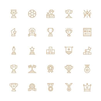 Trophy Design Icons featuring 25 in Medium Stroke Outline Style Full Icon Library for UI Designers vector