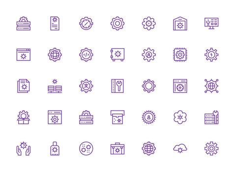 configuración icono colección con 35 regular limpiar línea diseños píxel Perfecto icono conjunto vector