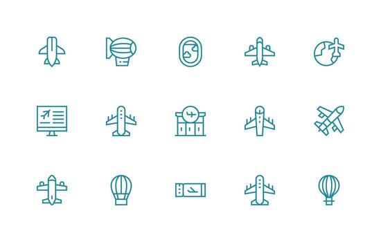 Air Travel Icon Set with 15 Regular Line Graphics Basic Icon Series vector